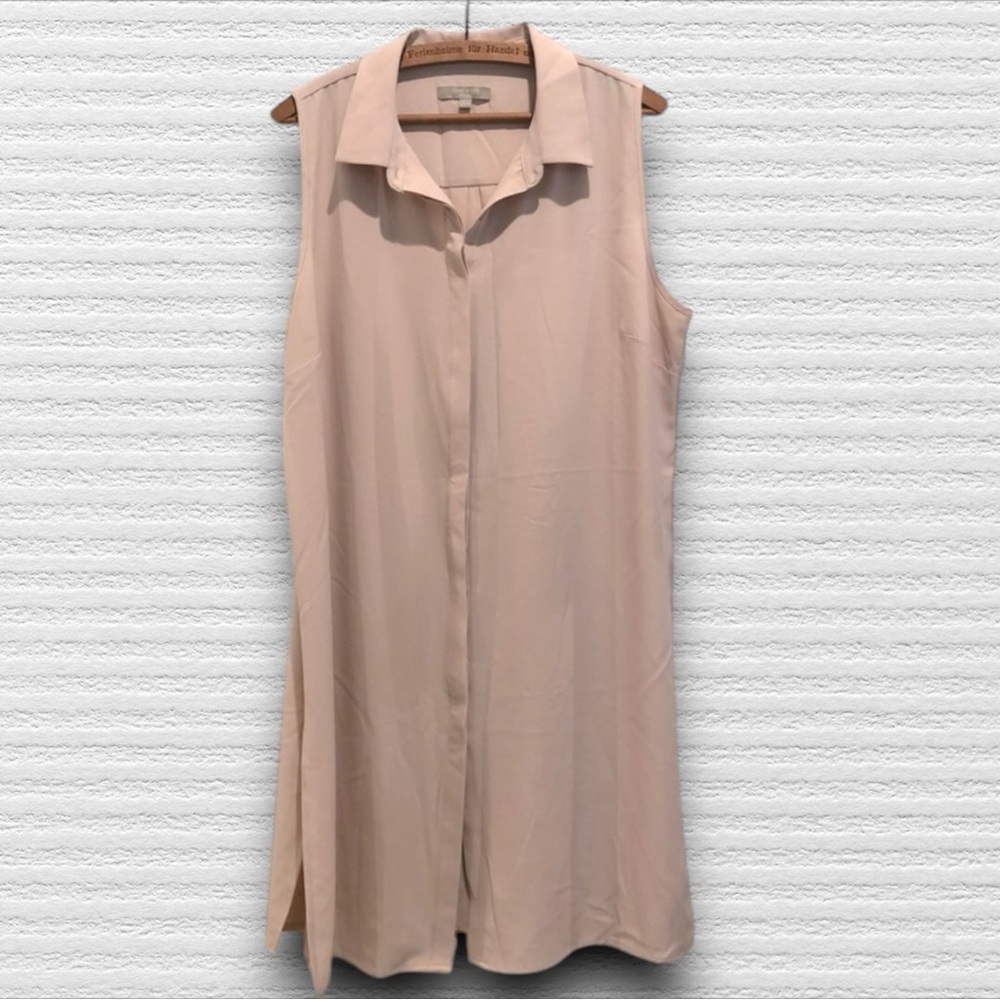 Joan Vass cream button down tunic with high slit
